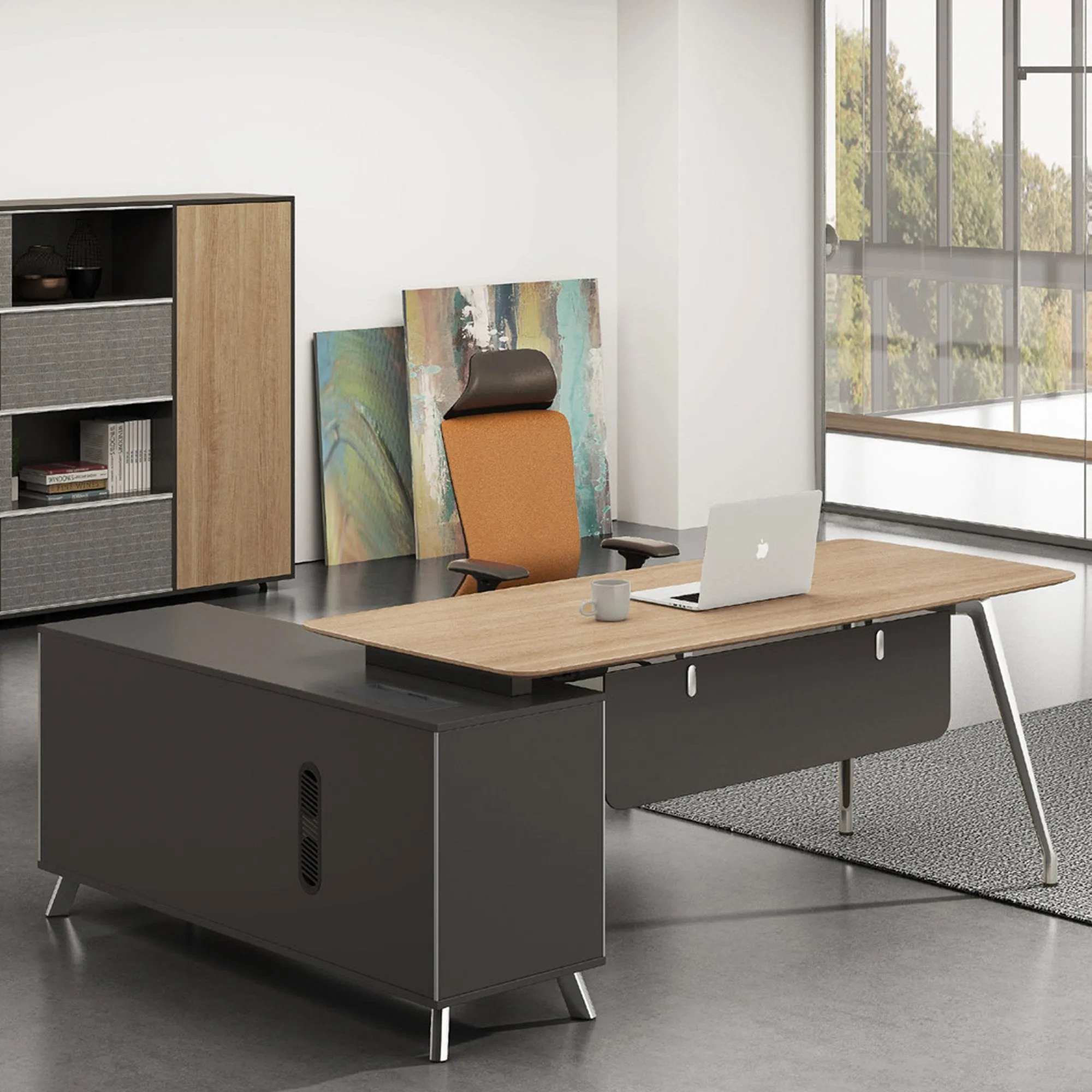 Hayes 2m Right Return Office Desk - Natural - Black
