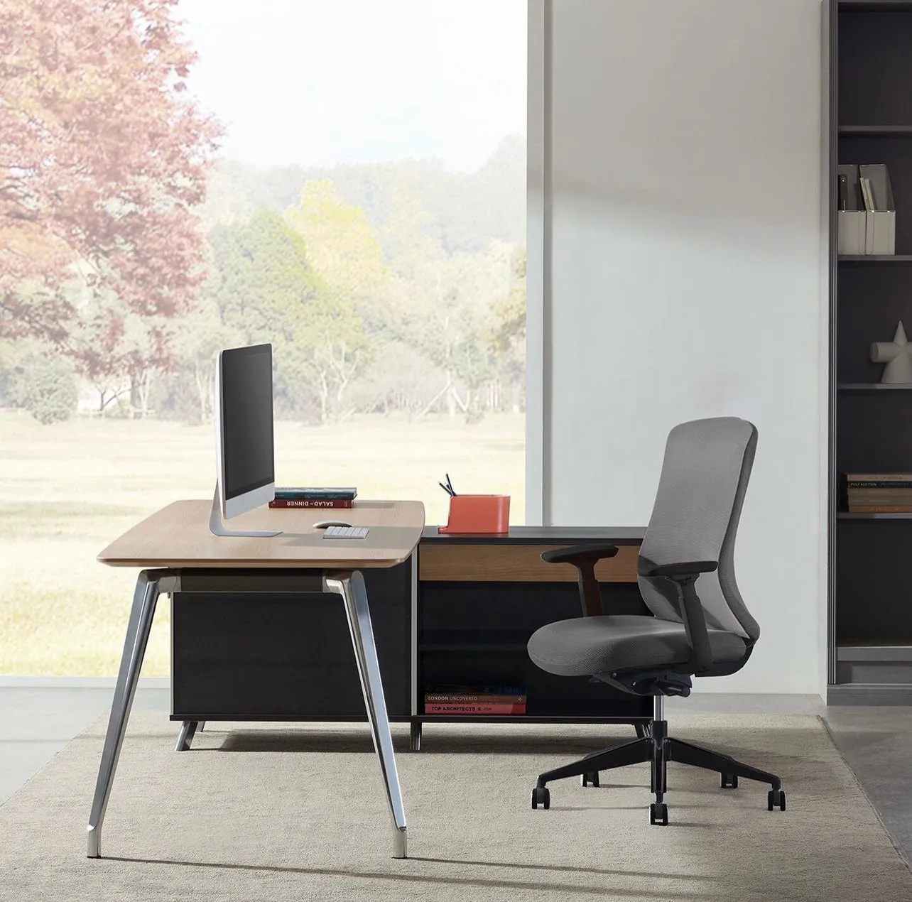Hayes 2m Right Return Office Desk - Natural - Black