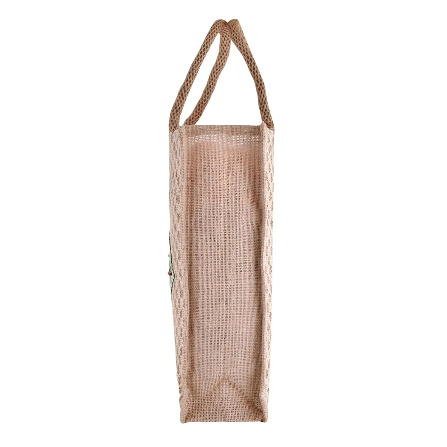 Kuber Industries Lunch Bag | Jute Carry Bag | Lunch Handbag | Lunch Bags for Office | Reusable Lunch Bag with Handle | Tiffin Carry Patch Hand Bag | Small | Brown