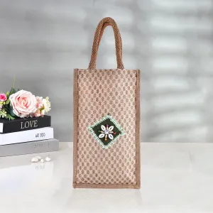 Kuber Industries Lunch Bag | Jute Carry Bag | Lunch Handbag | Lunch Bags for Office | Reusable Lunch Bag with Handle | Tiffin Carry Patch Hand Bag | Small | Brown