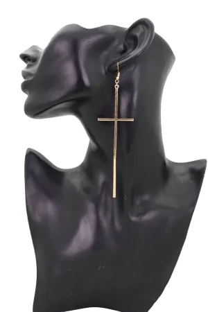 Long Cross Dangle Earrings
