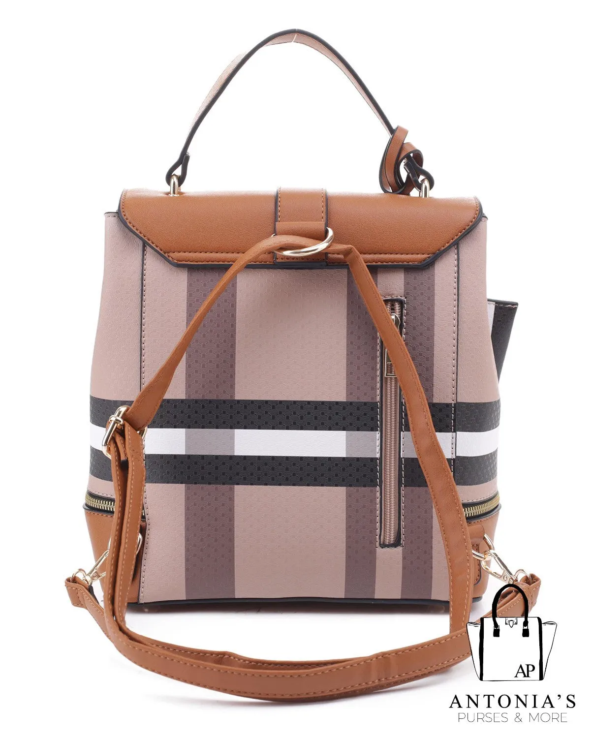LUXIE COLLECTION FASHION PLAID BACKBACK SET- Brown/Black only