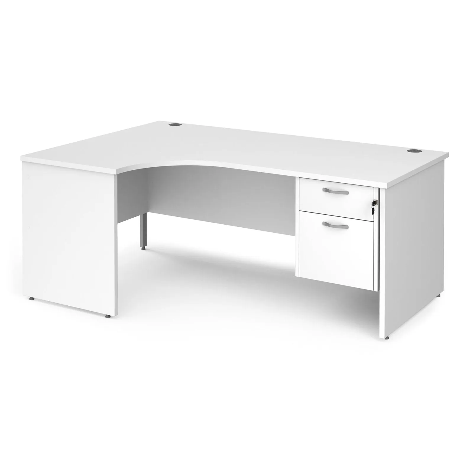 Maestro 25 panel leg left hand ergonomic desk with 2 drawer pedestal