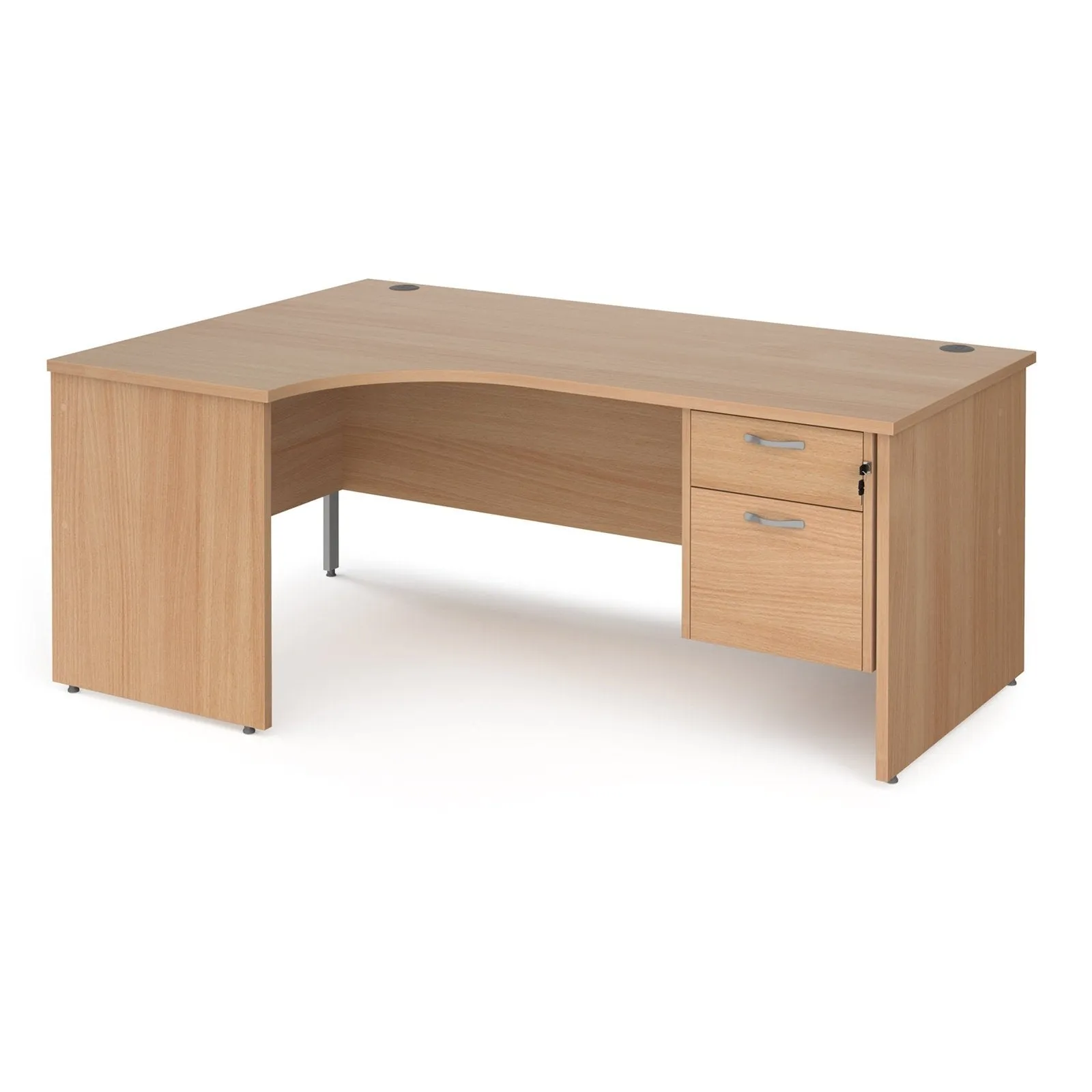 Maestro 25 panel leg left hand ergonomic desk with 2 drawer pedestal
