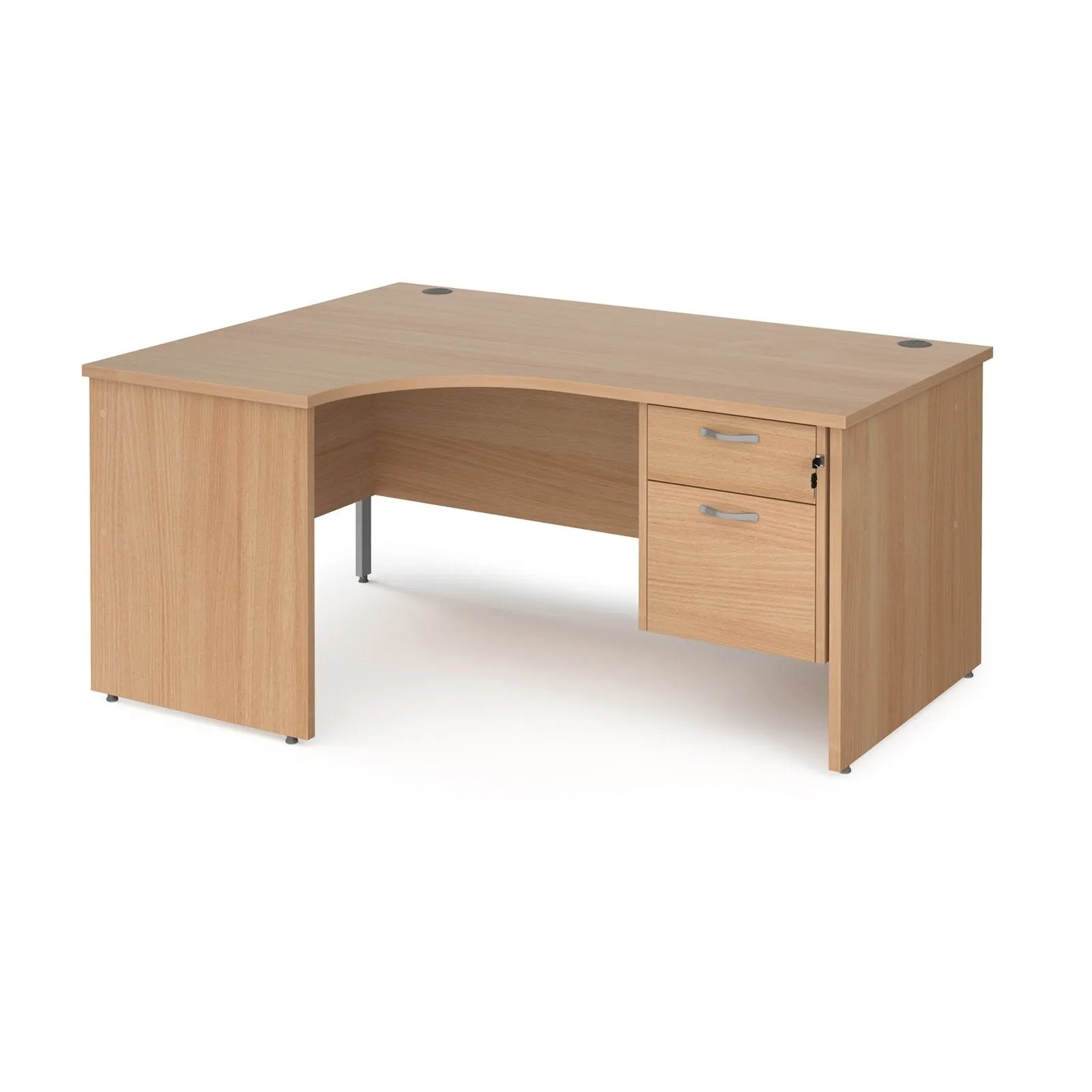 Maestro 25 panel leg left hand ergonomic desk with 2 drawer pedestal