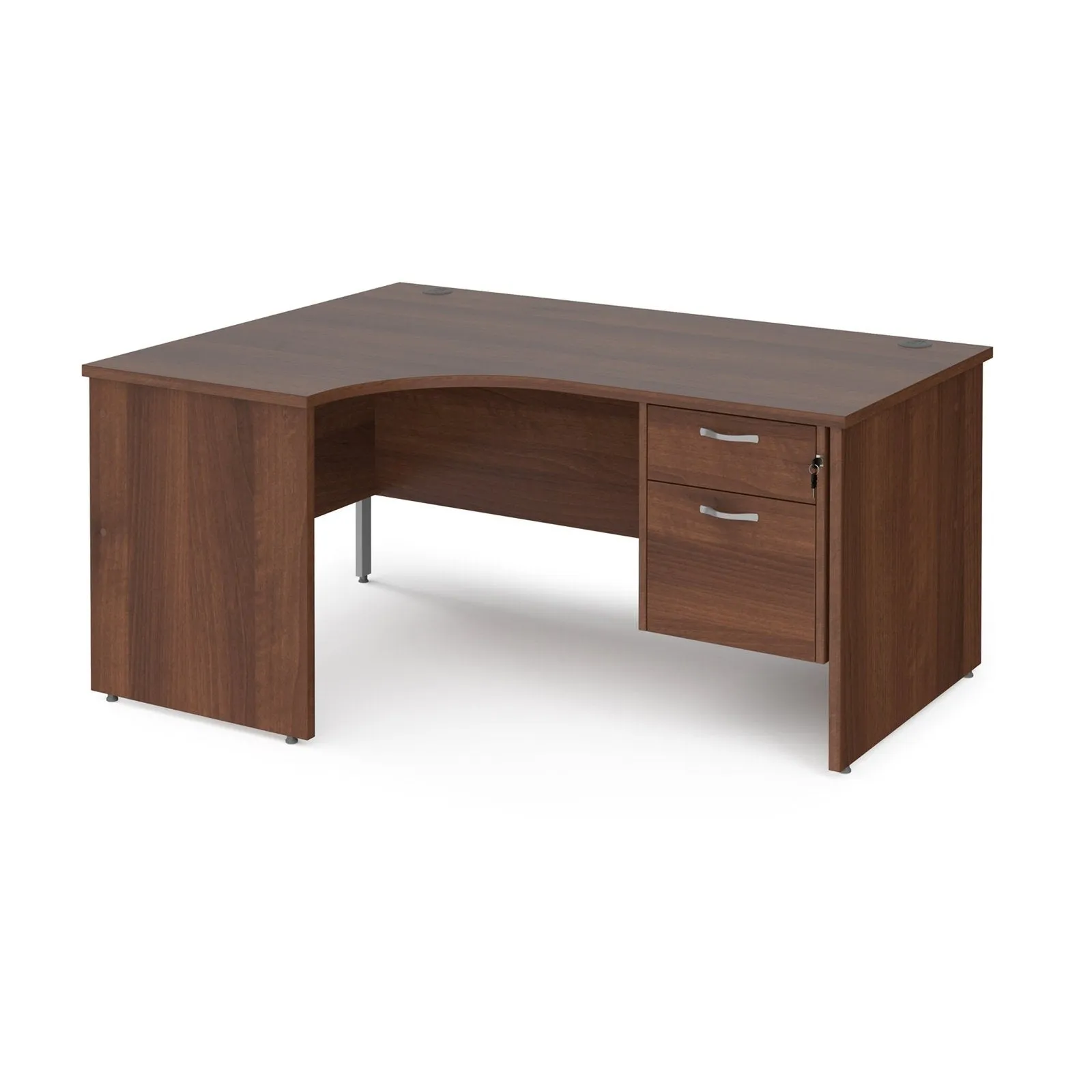 Maestro 25 panel leg left hand ergonomic desk with 2 drawer pedestal