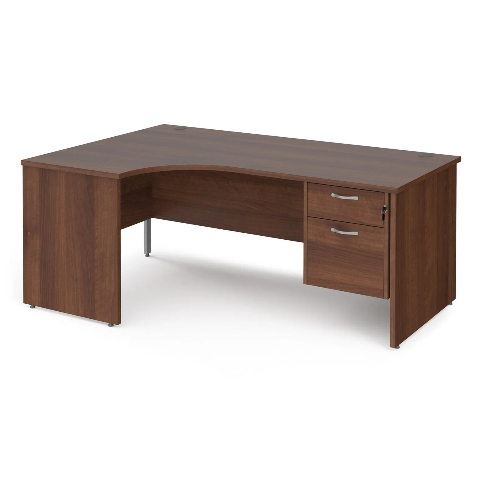 Maestro 25 panel leg left hand ergonomic desk with 2 drawer pedestal