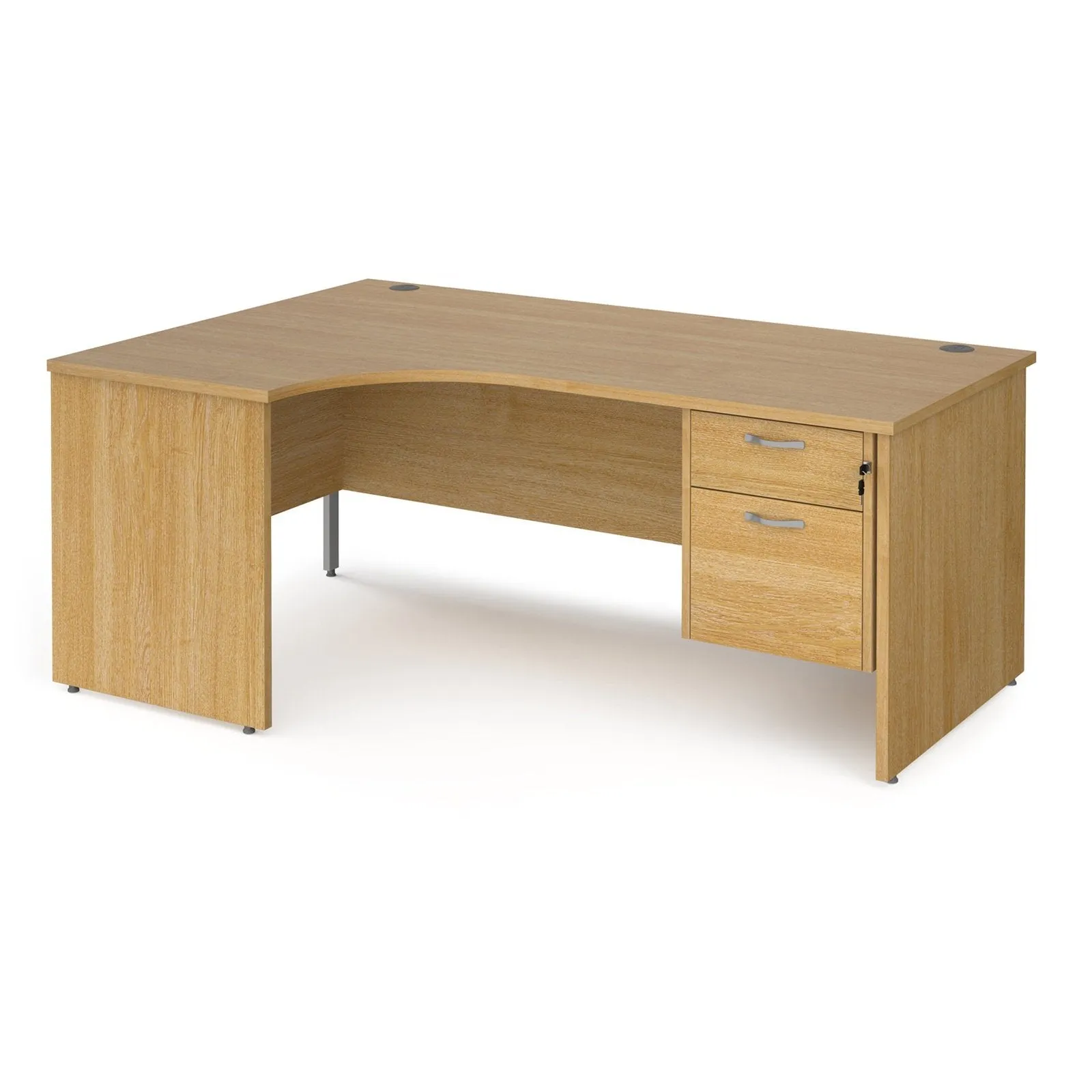 Maestro 25 panel leg left hand ergonomic desk with 2 drawer pedestal
