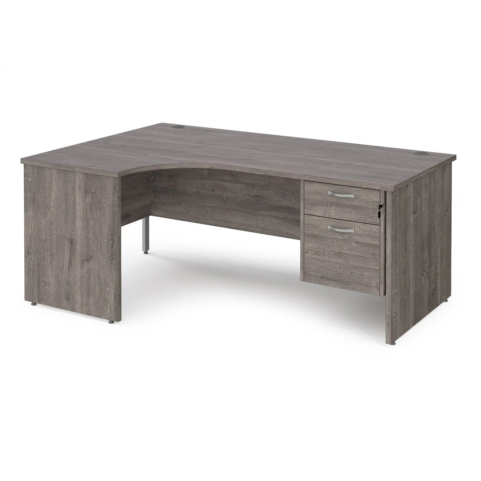 Maestro 25 panel leg left hand ergonomic desk with 2 drawer pedestal