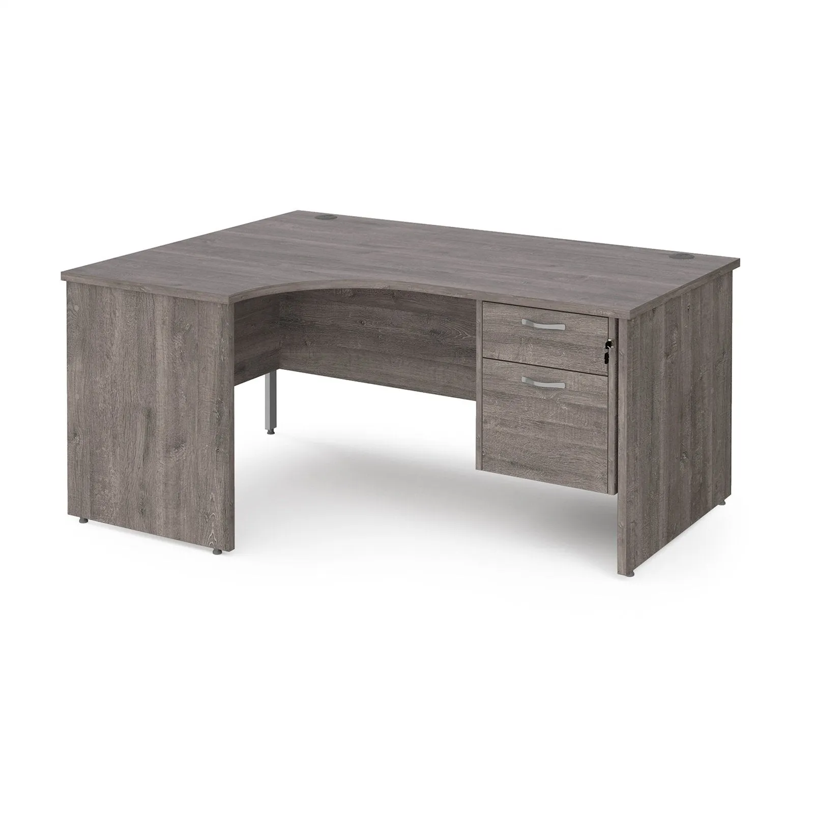 Maestro 25 panel leg left hand ergonomic desk with 2 drawer pedestal