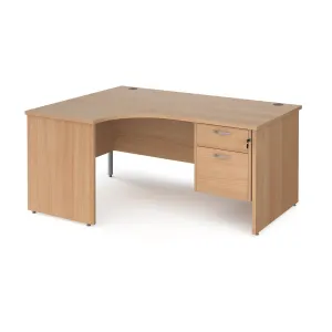 Maestro 25 panel leg left hand ergonomic desk with 2 drawer pedestal