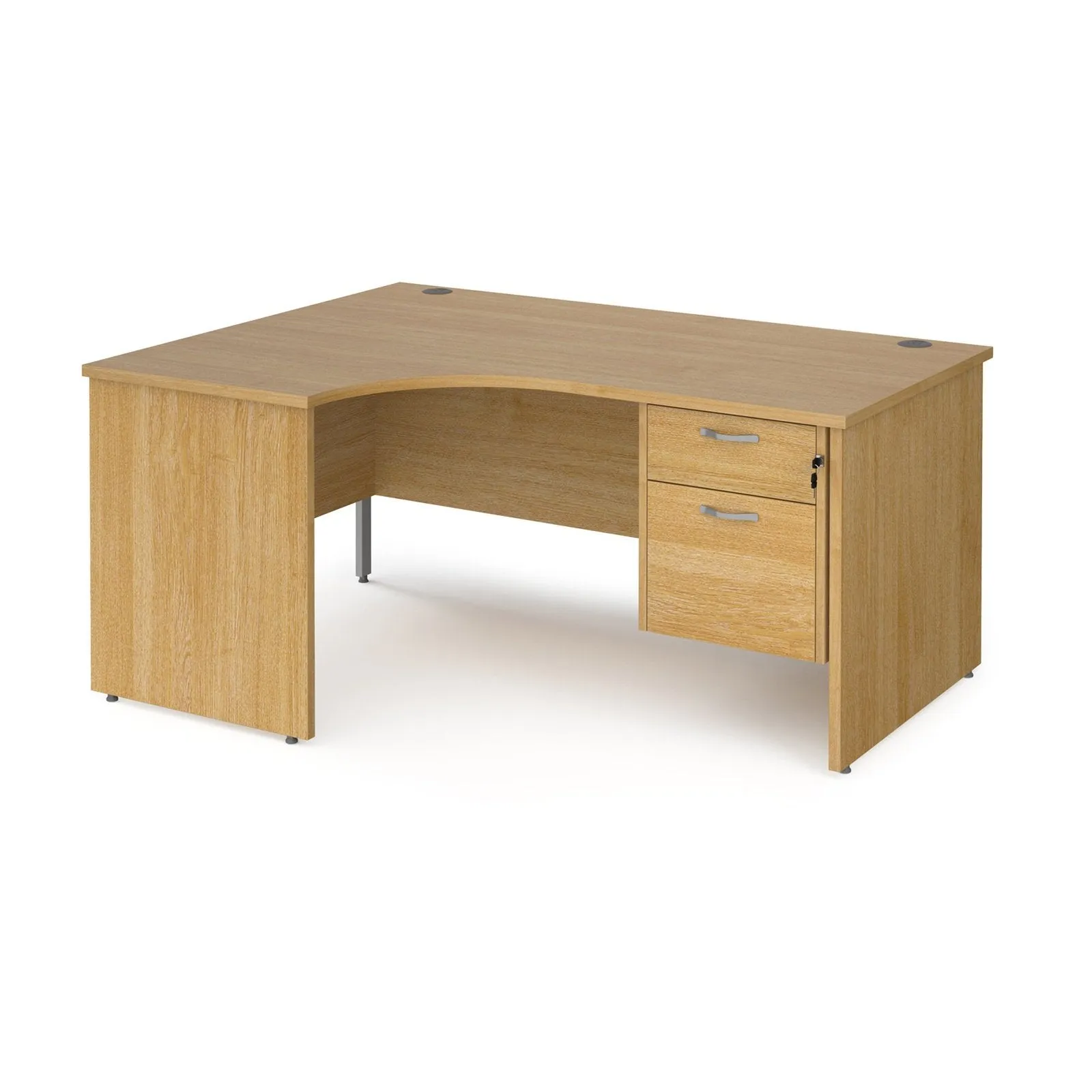 Maestro 25 panel leg left hand ergonomic desk with 2 drawer pedestal