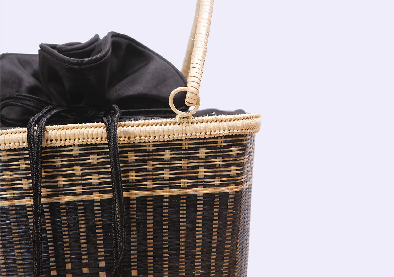Mini Bamboo Wicker Bucket Handbag (Black)