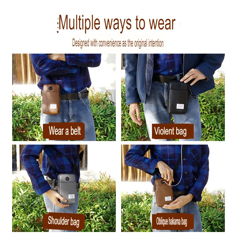Mobile phone bag, vertical belt bag, simple work bag, multi-functional coin purse, men's shoulder bag, small backpack