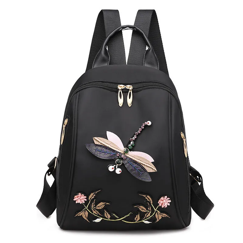 Multifunctional Oxford Cloth Fashion Dragonfly Embroidery Casual Bag