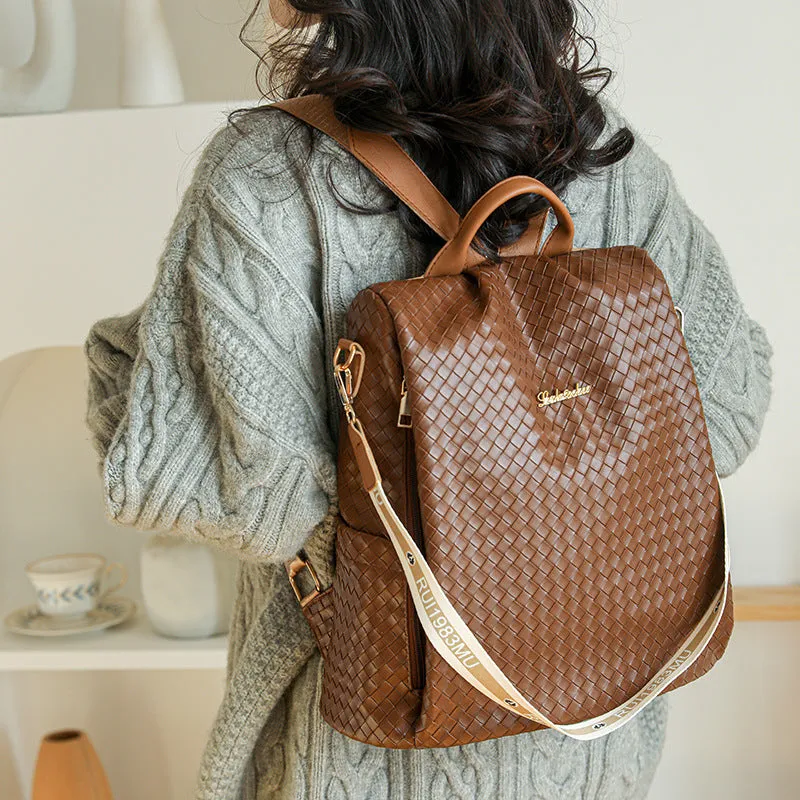 New Pu Material Backpack Leisure Sports Bag Multi-Functional Fashion Zipper Solid Color Backpack