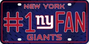 New York Giants #1 Fan NFL Embossed Metal License Plate