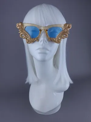 SAMPLE! Gold & Blue Cateye Sunglasses