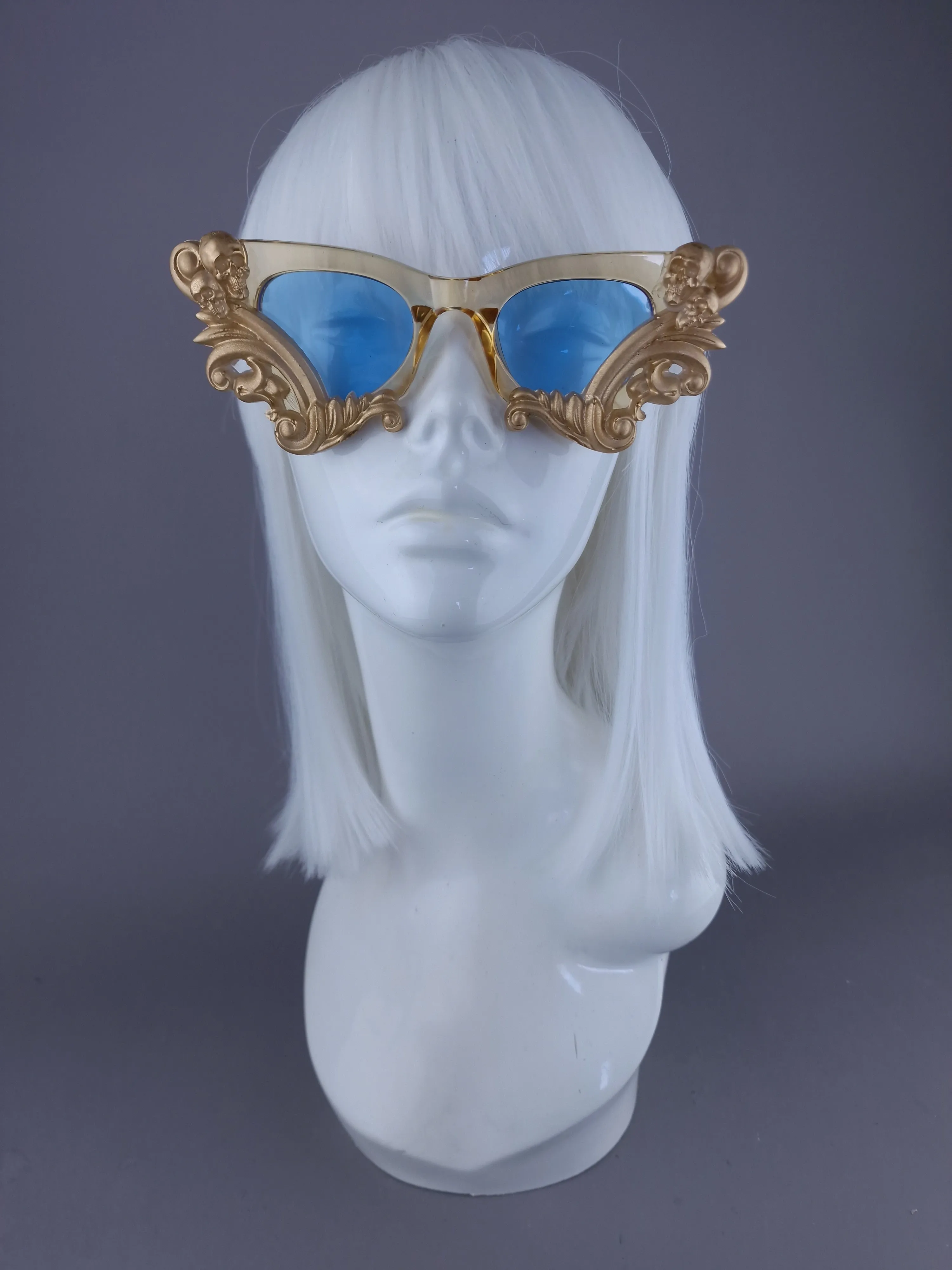 SAMPLE! Gold & Blue Cateye Sunglasses