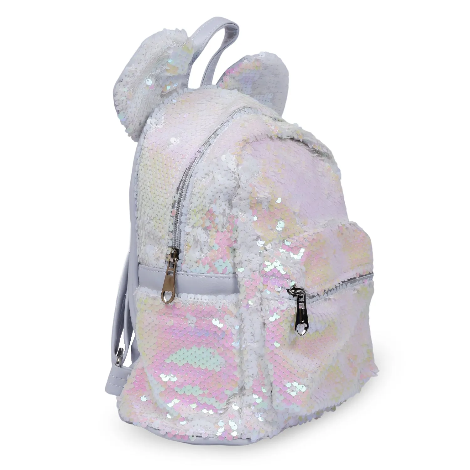 Sequined Dual Tone Backpack Trendy Bag - White, Pink