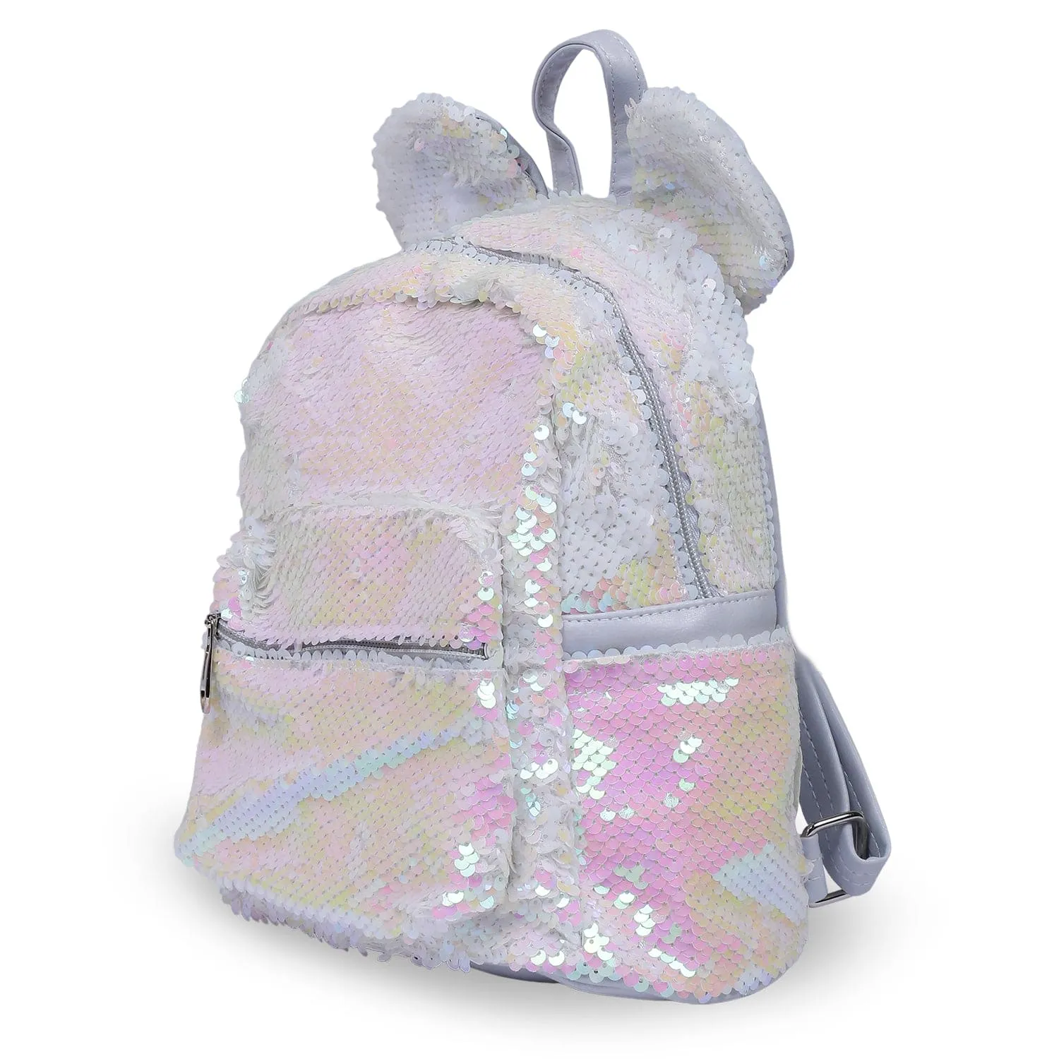 Sequined Dual Tone Backpack Trendy Bag - White, Pink
