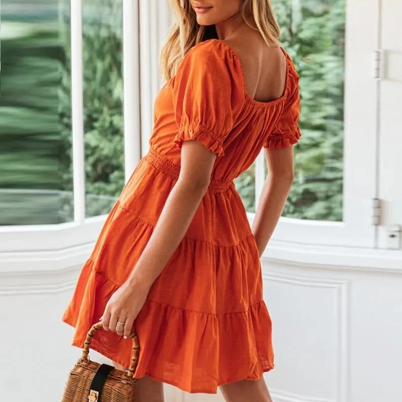 Sexy Lantern High Waist V-Neck Beach Summer Mini Dress