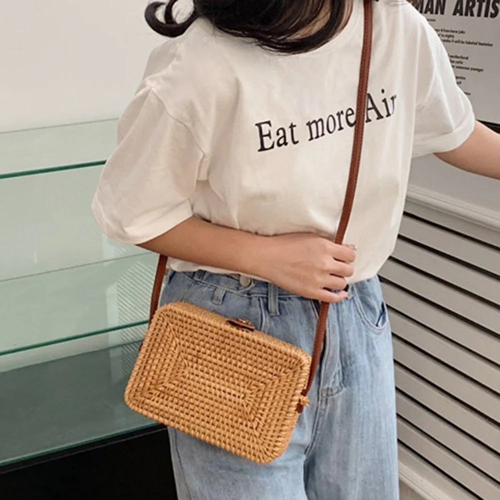 Square - Classic Handwoven Adjustable Strap Rattan Large-Capacity Durable Handbags