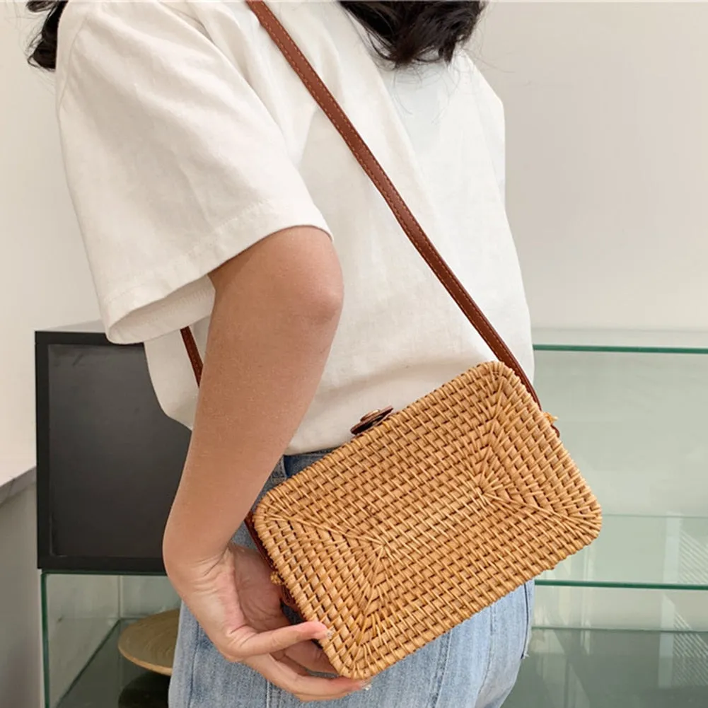 Square - Classic Handwoven Adjustable Strap Rattan Large-Capacity Durable Handbags