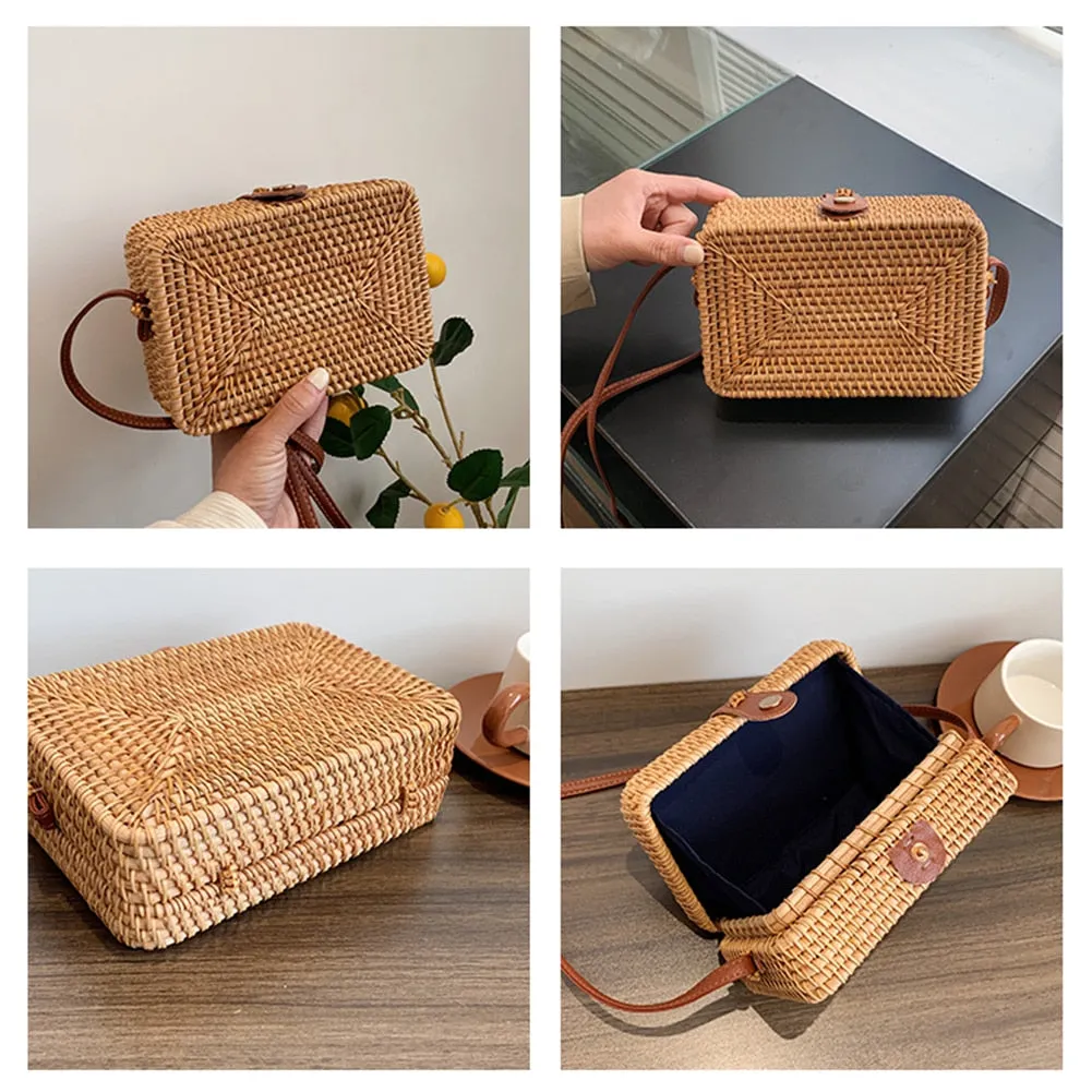 Square - Classic Handwoven Adjustable Strap Rattan Large-Capacity Durable Handbags
