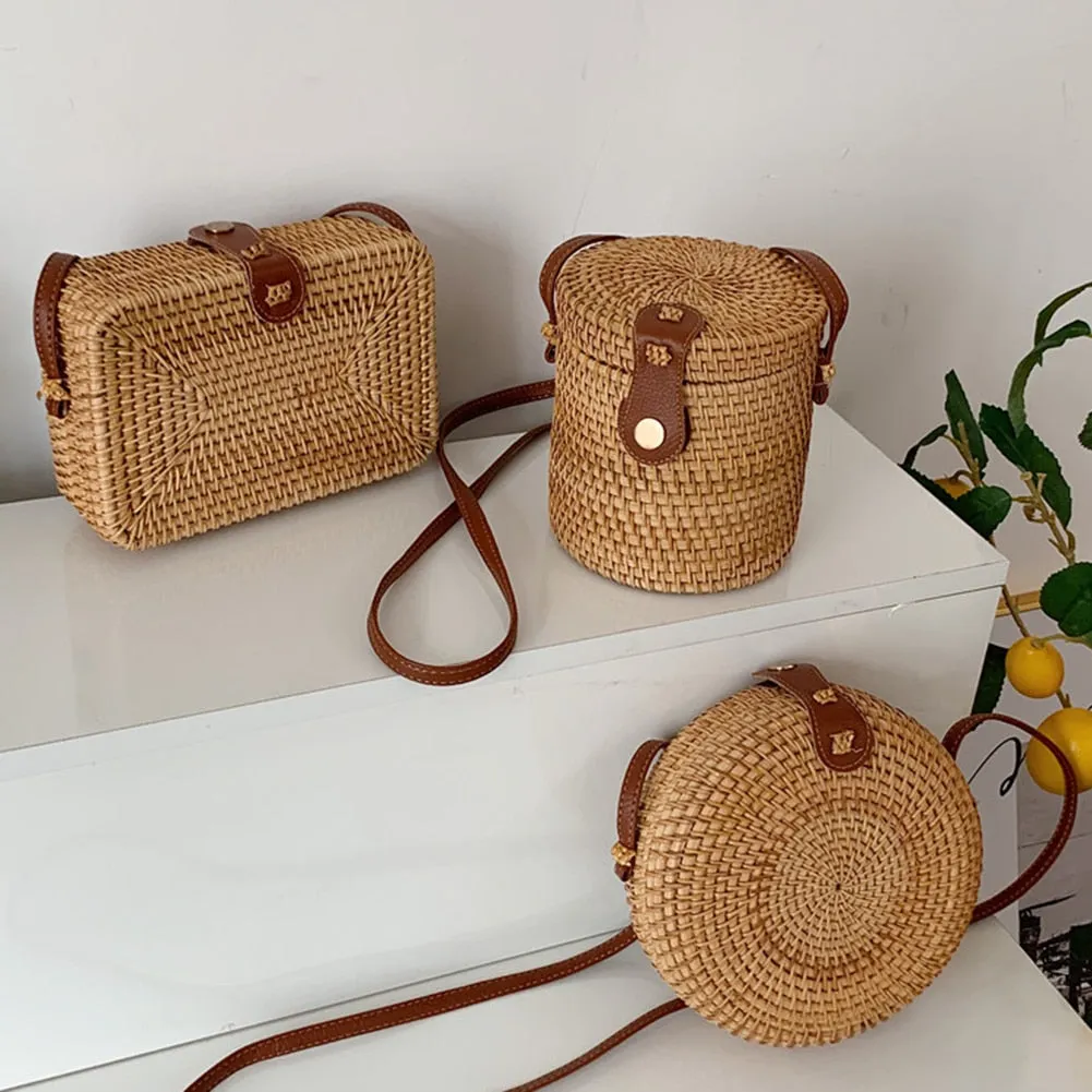 Square - Classic Handwoven Adjustable Strap Rattan Large-Capacity Durable Handbags