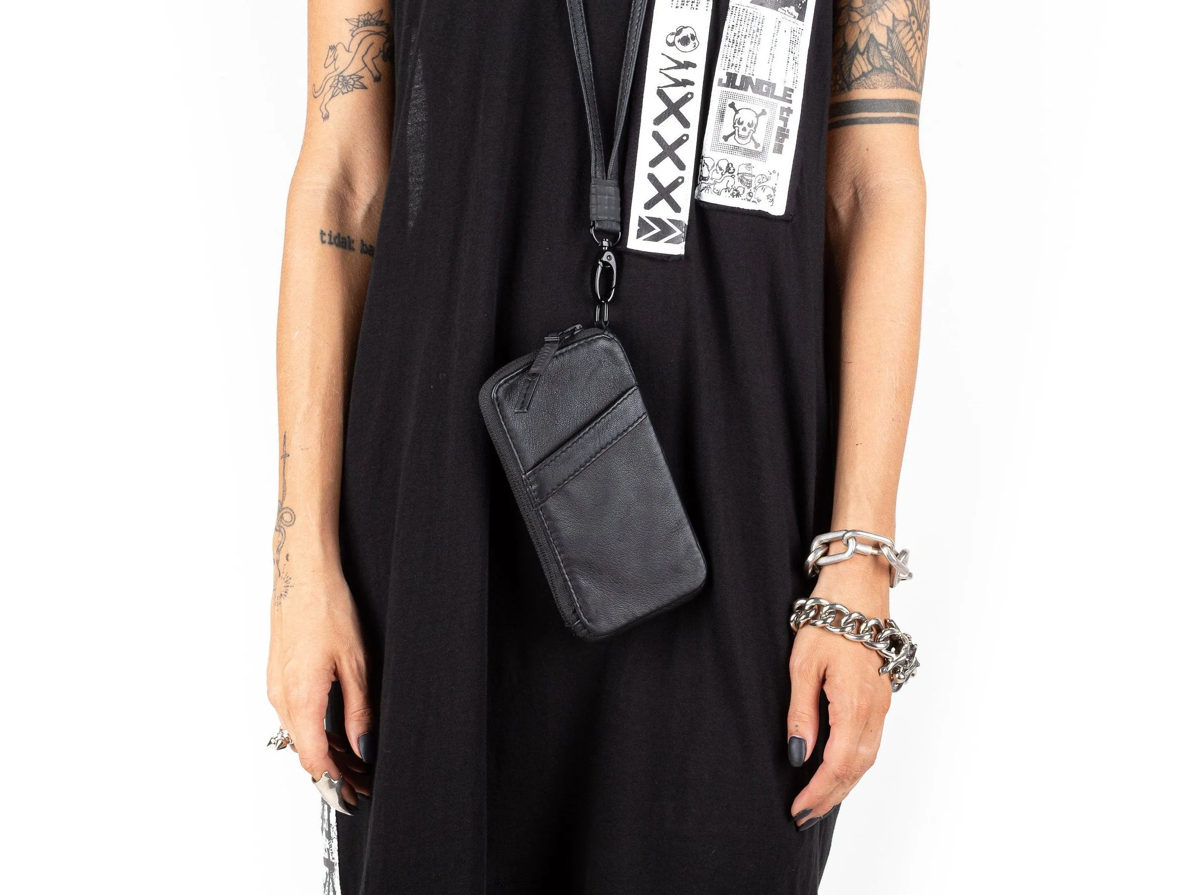 Static Black Leather Phone Case and Wallet