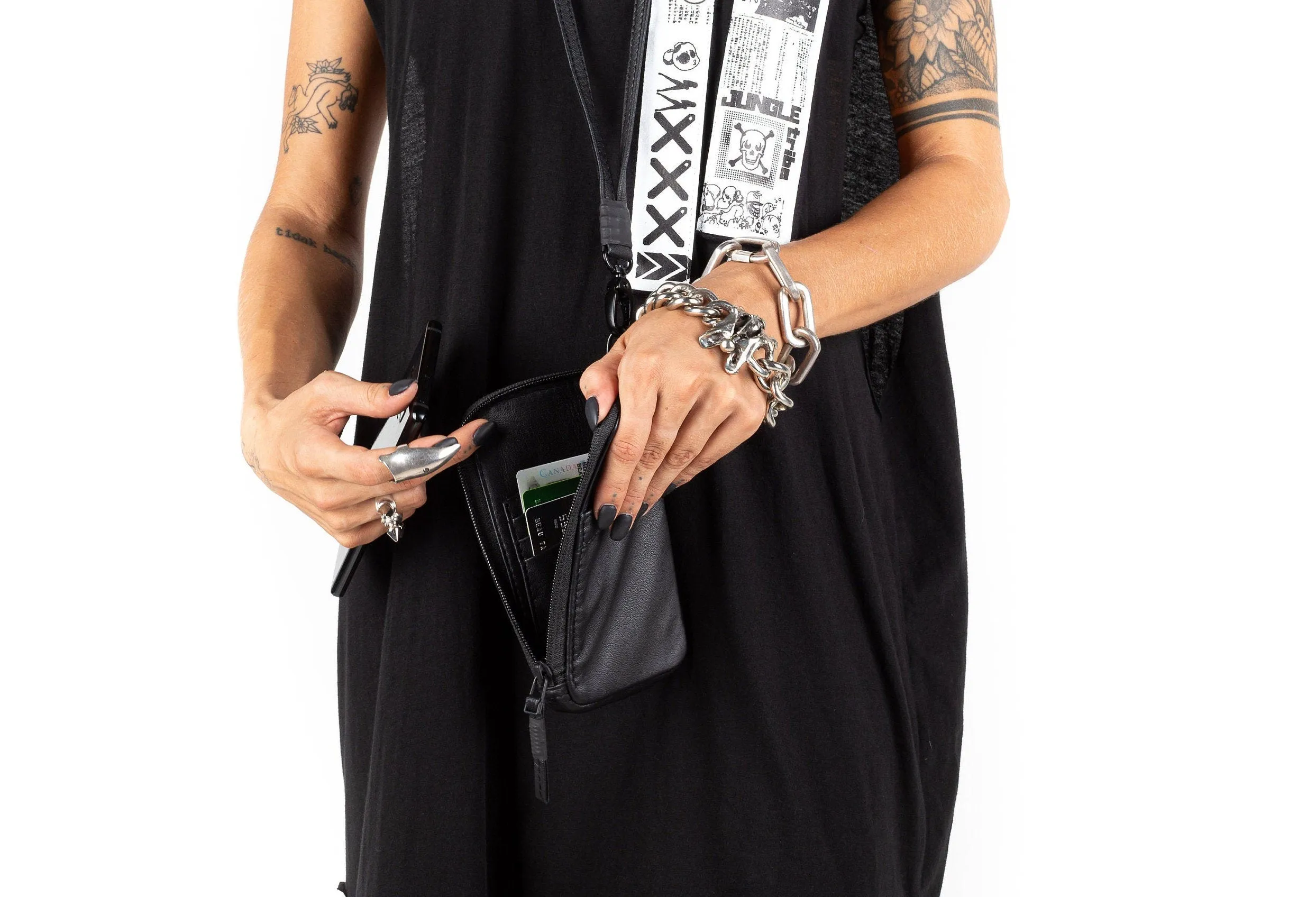 Static Black Leather Phone Case and Wallet