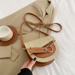 Straw And Leather Crossbody Bag-Showtown