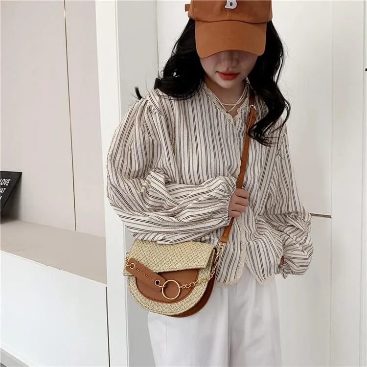 Straw And Leather Crossbody Bag-Showtown