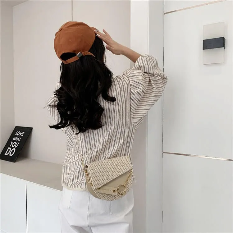 Straw And Leather Crossbody Bag-Showtown