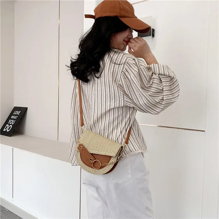 Straw And Leather Crossbody Bag-Showtown