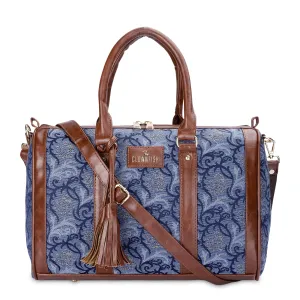 THE CLOWNFISH Lorna Tapestry Fabric & Faux Leather Handbag Sling Bag for Women Office Bag Ladies Shoulder Bag Tote For Women College Girls (Blue-Floral)