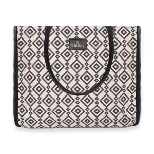 THE CLOWNFISH Opulence Series Multipurpose Handbag For Women Box Bag 14 inch Laptop Bag Tote Printed Handicraft Fabric & Faux Leather Bag (Black-Spade Design)