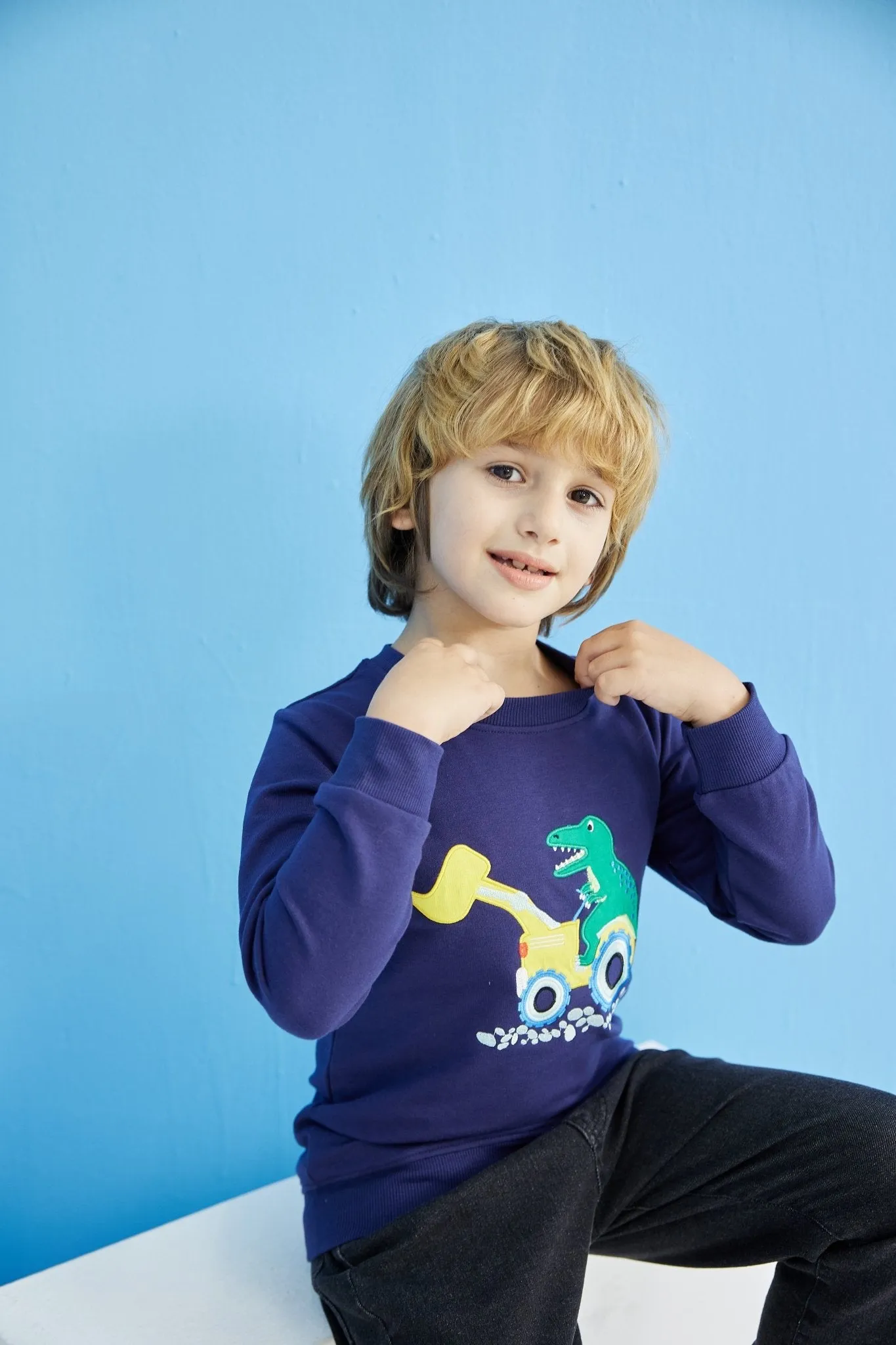 Toddler Cartoon Dinosaur Truck Sweatshirt