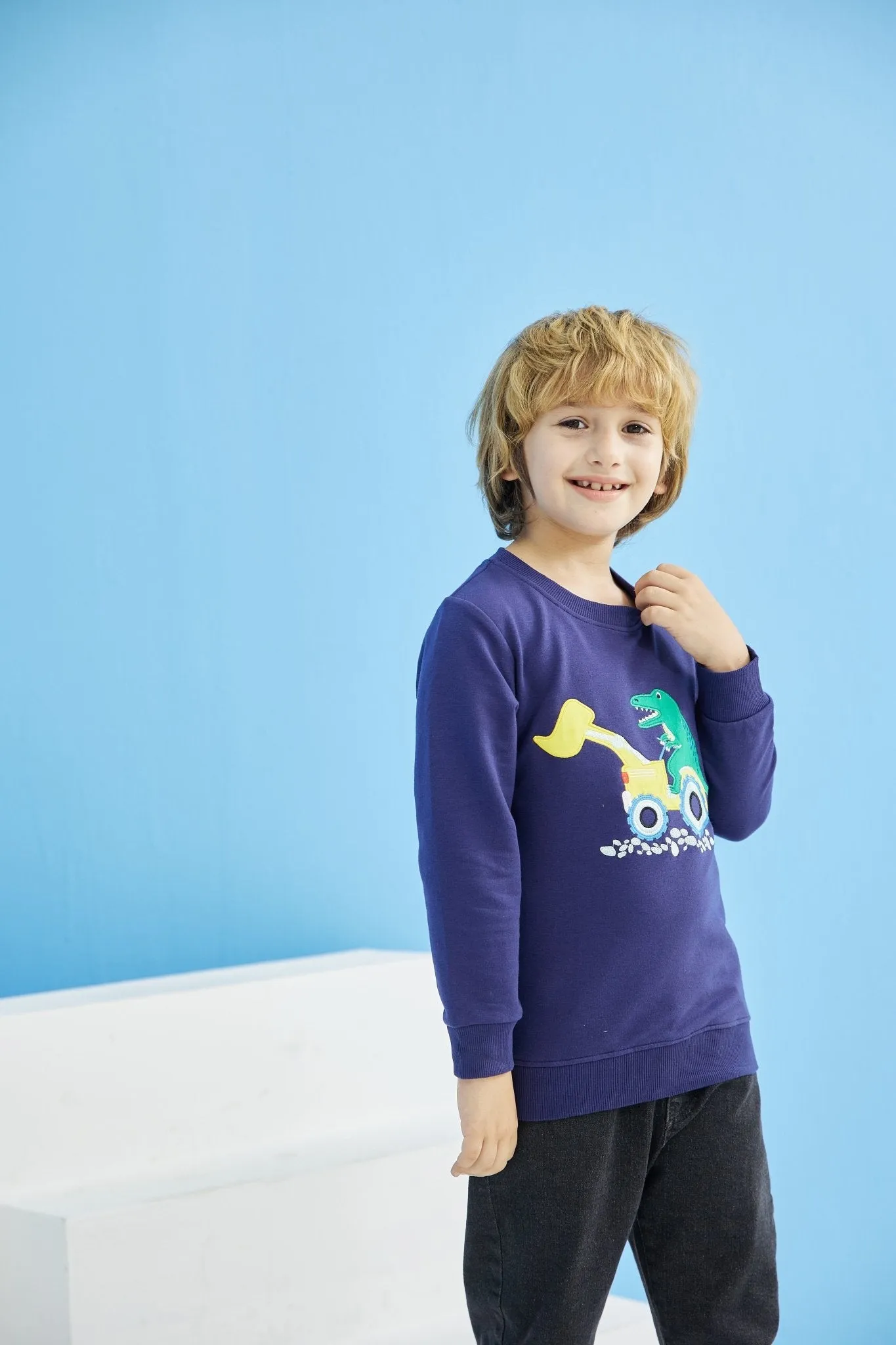 Toddler Cartoon Dinosaur Truck Sweatshirt