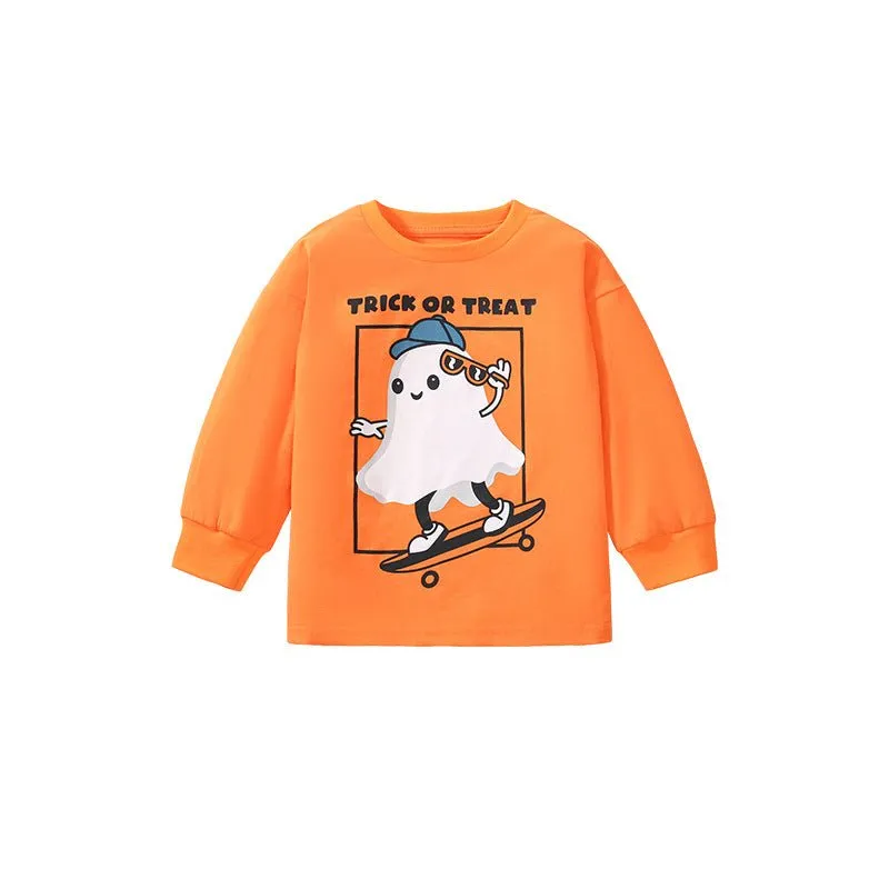 Toddler/Kid Boy Skateboard Ghost "Trick or Treat" Print Long Sleeve Shirt