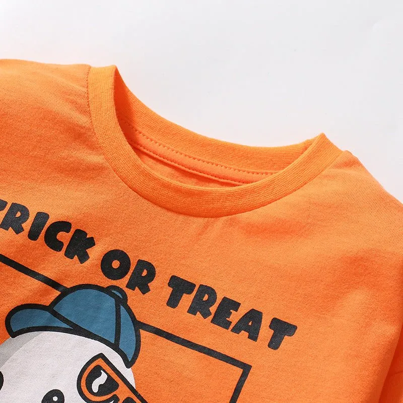 Toddler/Kid Boy Skateboard Ghost "Trick or Treat" Print Long Sleeve Shirt