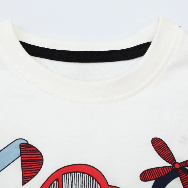 Toddler/Kid Boy's Cartoon Transportation Print  Design White Tee