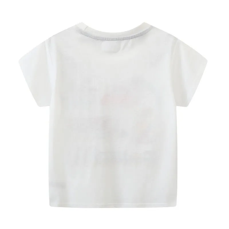 Toddler/Kid Boy's Cartoon Transportation Print  Design White Tee