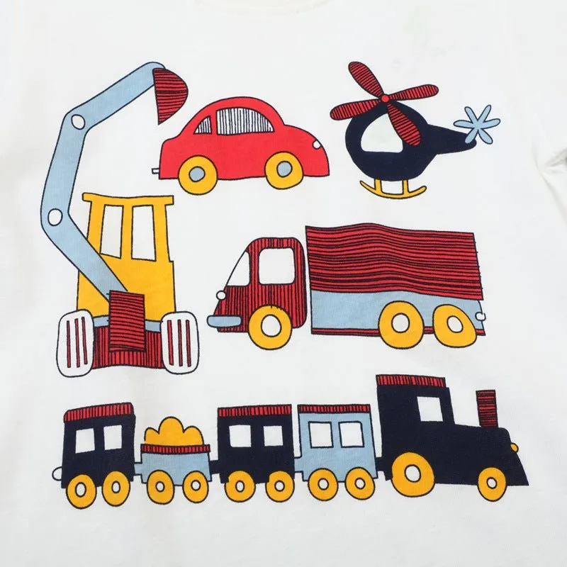 Toddler/Kid Boy's Cartoon Transportation Print  Design White Tee