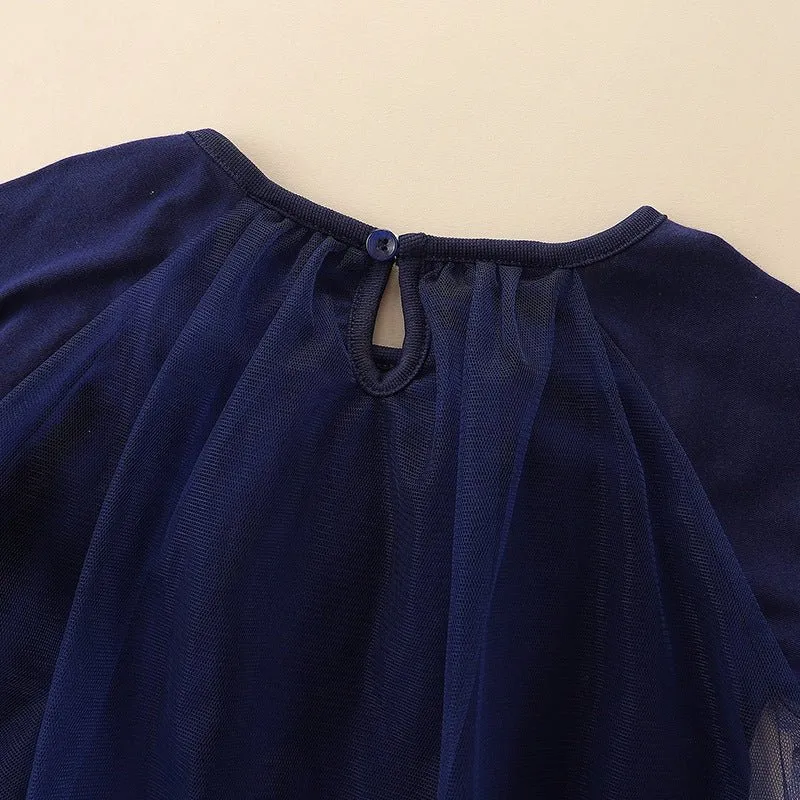 Toddler/Kid Girl Colorful Hearts Navy Long Sleeve Dress