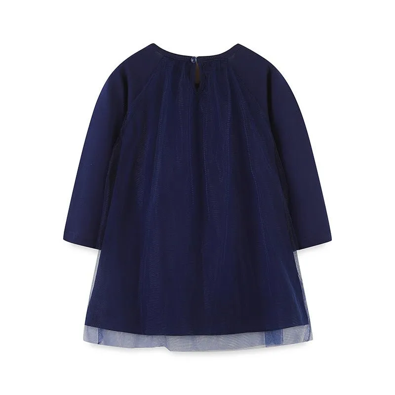 Toddler/Kid Girl Colorful Hearts Navy Long Sleeve Dress