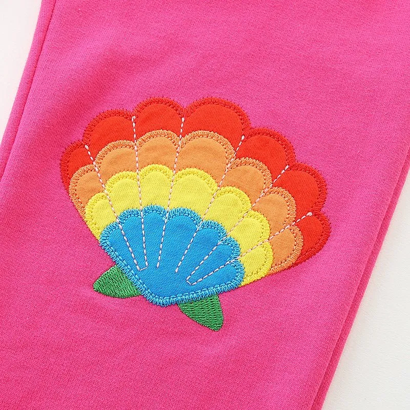 Toddler/Kid Girl Colorful Seashell Embroidery Pink Pants