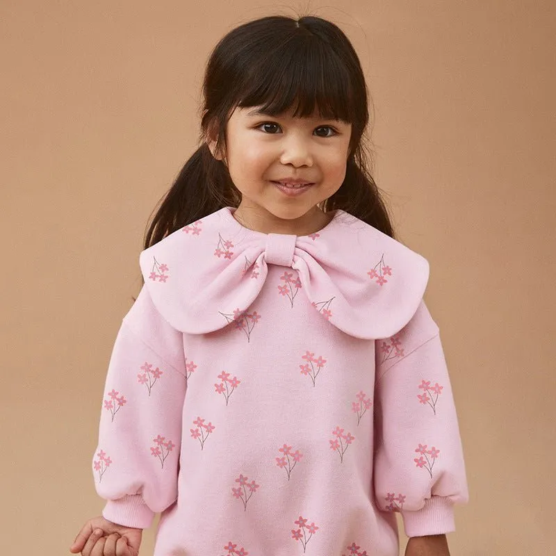 Toddler/Kid Girl Pink Flowers Print Bow Tie Design Sweatshirt with Leggings Set