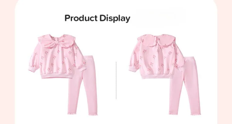 Toddler/Kid Girl Pink Flowers Print Bow Tie Design Sweatshirt with Leggings Set